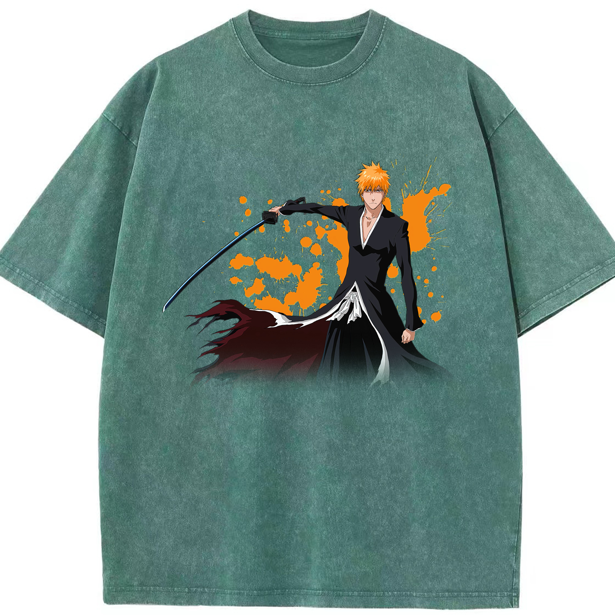 （画像用） ブリーチ 黒崎一護（くろさき いちご）BLEACH Kurosaki Ichigo 綿100% ヴィンテージ風 半袖Tシャツ（フロントプリント）